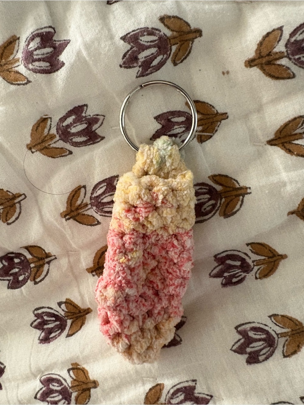Plush Pom Pom Keychain chapstick holder in Pastel Yellow & Pink